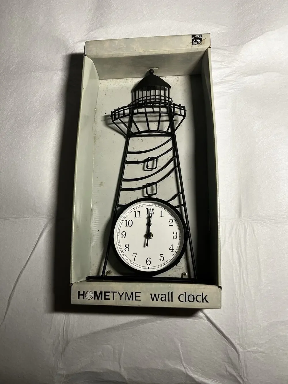 Alco Lighthouse Wall Clock Black Metal Nautical Coastal Decor 16” New In Box